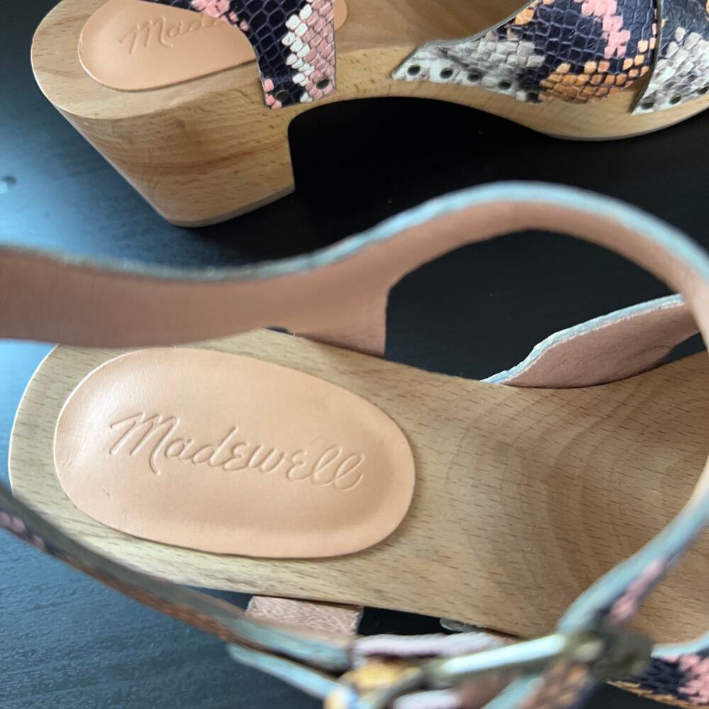 MADEWELL Johanna Crisscross Clog Sandal Snake Embossed Leather Forgotten Petal - Picture 7 of 8